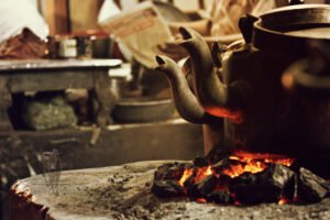 Kettles at a tea stall near Assi, Varanasi